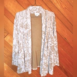 Coldwater Creek light brown and white floral print cardigan size large